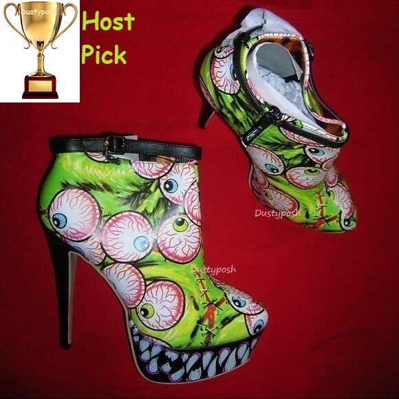 Iron Fist Timmy Chew Eyeball Fang Platform Booties Green Cosplay Goth Wicked - Picture 2 of 2